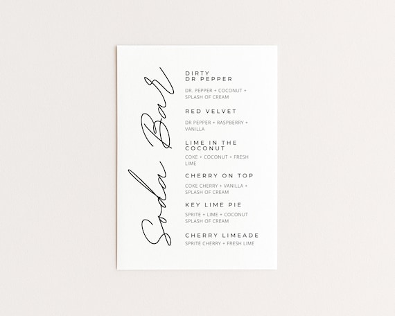 Minimalist Dirty Soda Bar Sign Printable, Soda Bar Instructions, Signature Drink Bar Menu Template Poster Non Alcoholic