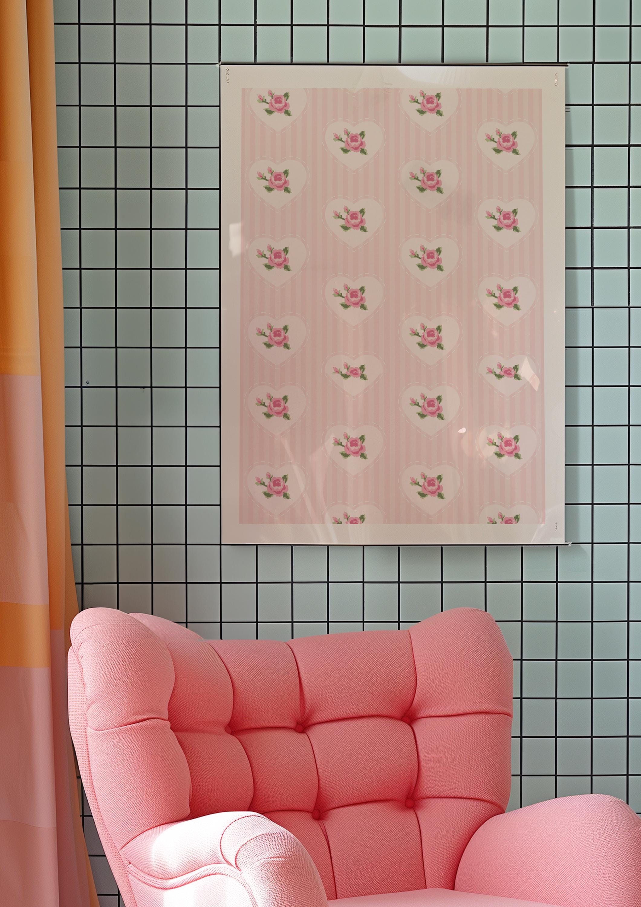Preppy Pink Flower Print- Coquette Room Decor- Floral Wallpaper - Heart ...