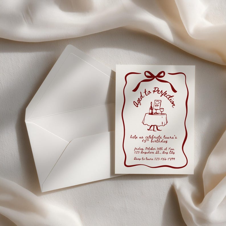 Aged to Perfection Invitation | Wine Birthday Editable Canva Template | Printable Adult Party Invite image 2