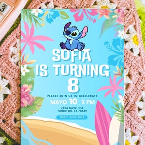 Invitation de fête d'anniversaire de point - Invitation sur le thème de point - Invitation de point modifiable - anniversaire hawaïen