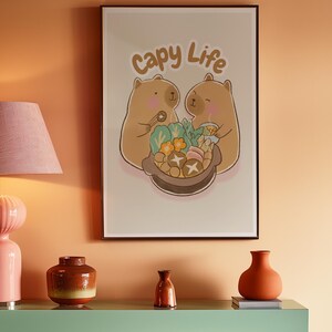Cappy Life Print - Cute Capybaras Eating - Kawaii Capybaras Art -Animated Capybara Poster -Capybara Love Wall Art - Kawaii Capy Poster- Capy