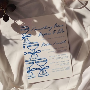 Something Blue Before I Do Bridal Shower Invitation, Blue Ribbon Bridal Shower Invite, Champagne Glass and Blue Bow Design