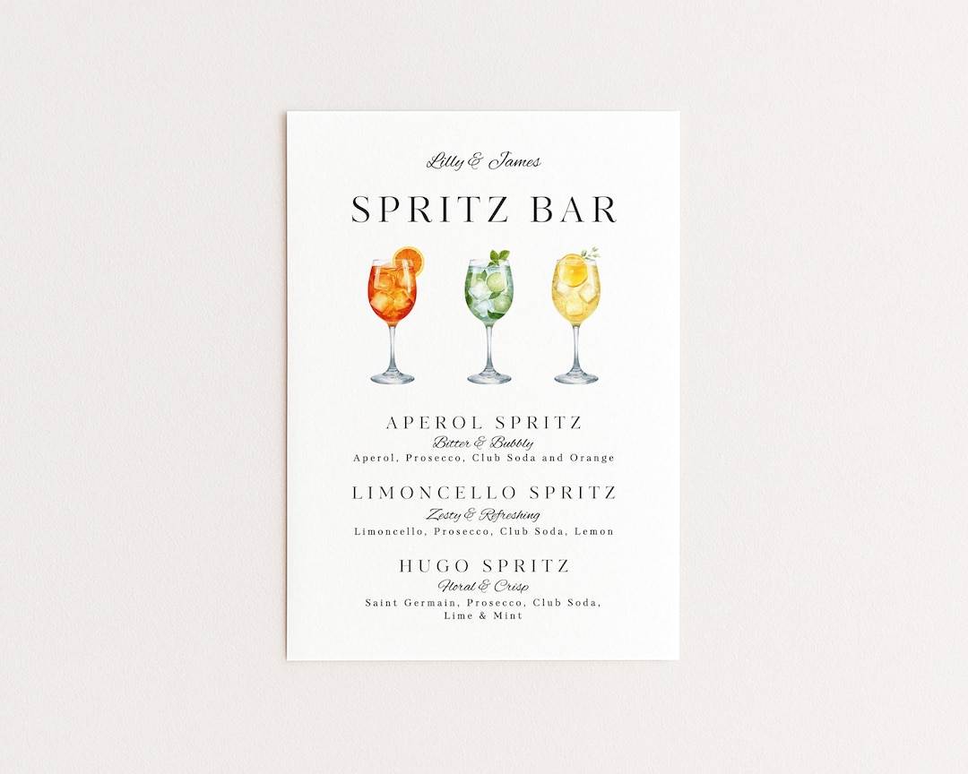 Spritz Bar Sign Printable | Wedding Signature Drink Bar Sign Template | Aperol Cocktail Ba