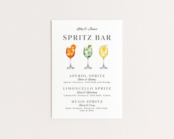 Spritz Bar Sign Printable | Wedding Signature Drink Bar Sign Template | Aperol Cocktail Bar Sign
