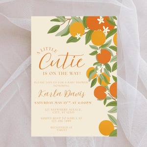 A little Cutie is on the Way Baby Shower Invitation, Citrus Baby Shower Invite Template, Orange Gender Neutral Baby Shower Invite