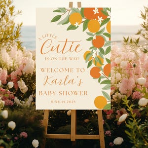 A little Cutie is on the way Baby Shower Welcome Sign, Cutie Baby Shower Welcome Sign, Orange Baby Shower Welcome Sign,