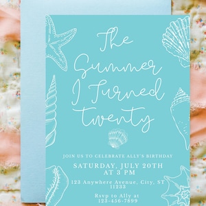 The Summer I Turned Pretty Editable Birthday Invitation , Coastal Birthday Invitation Template, Summer Birthday Invitation