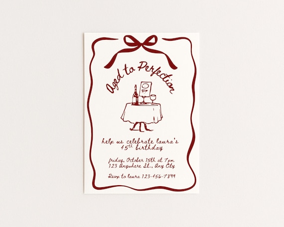 Aged to Perfection Invitation | Wine Birthday Editable Canva Template | Printable Adult Party Invite