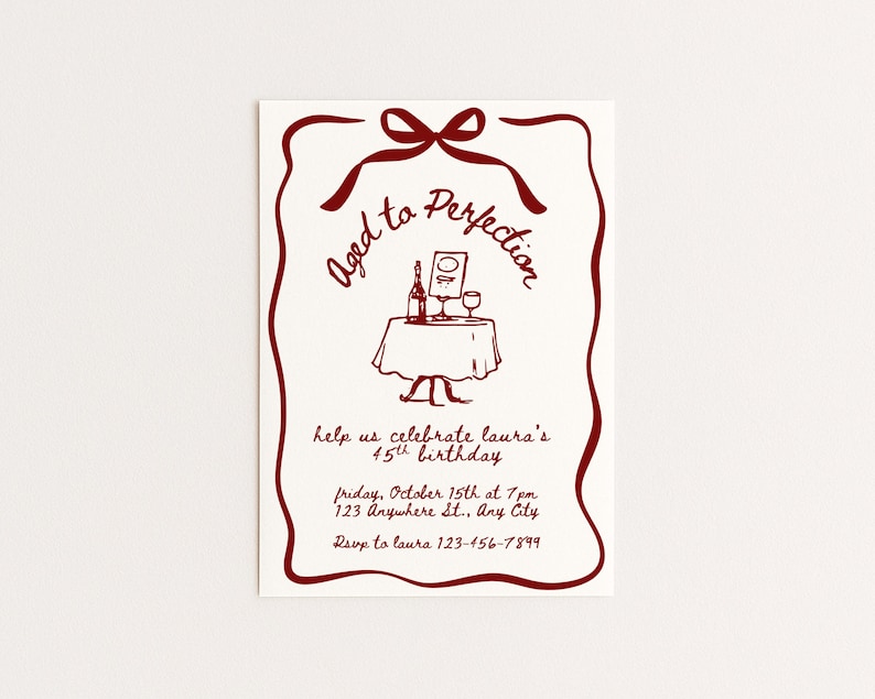 Aged to Perfection Invitation | Wine Birthday Editable Canva Template | Printable Adult Party Invite image 1