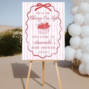 Cherry on Top Baby Shower Welcome Sign, Cherry Theme Baby Shower Welcome Poster, Cherry on top Baby Shower Decor