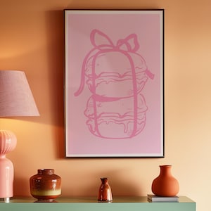 French Macaroons Print - Pink Coquette Bow - Macaroon  Art Print - Paris Patisserie print - Macarons wall art - Pink Macarons printable