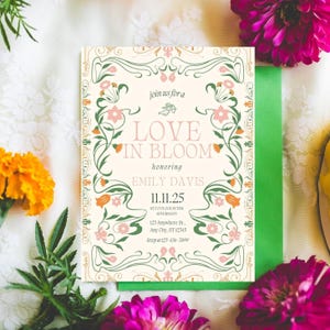 Liefde in bloei bruids douche uitnodiging, lente uitnodiging bruiloft douche, wilde bloemen vrijgezellenfeest uitnodiging, bloemen liefde in bloei bruids
