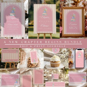 Pink Storybook Baby Shower Bundle, New Chapter Begins Baby Shower Invitation, A New Tale Book Themed Baby Shower Decor