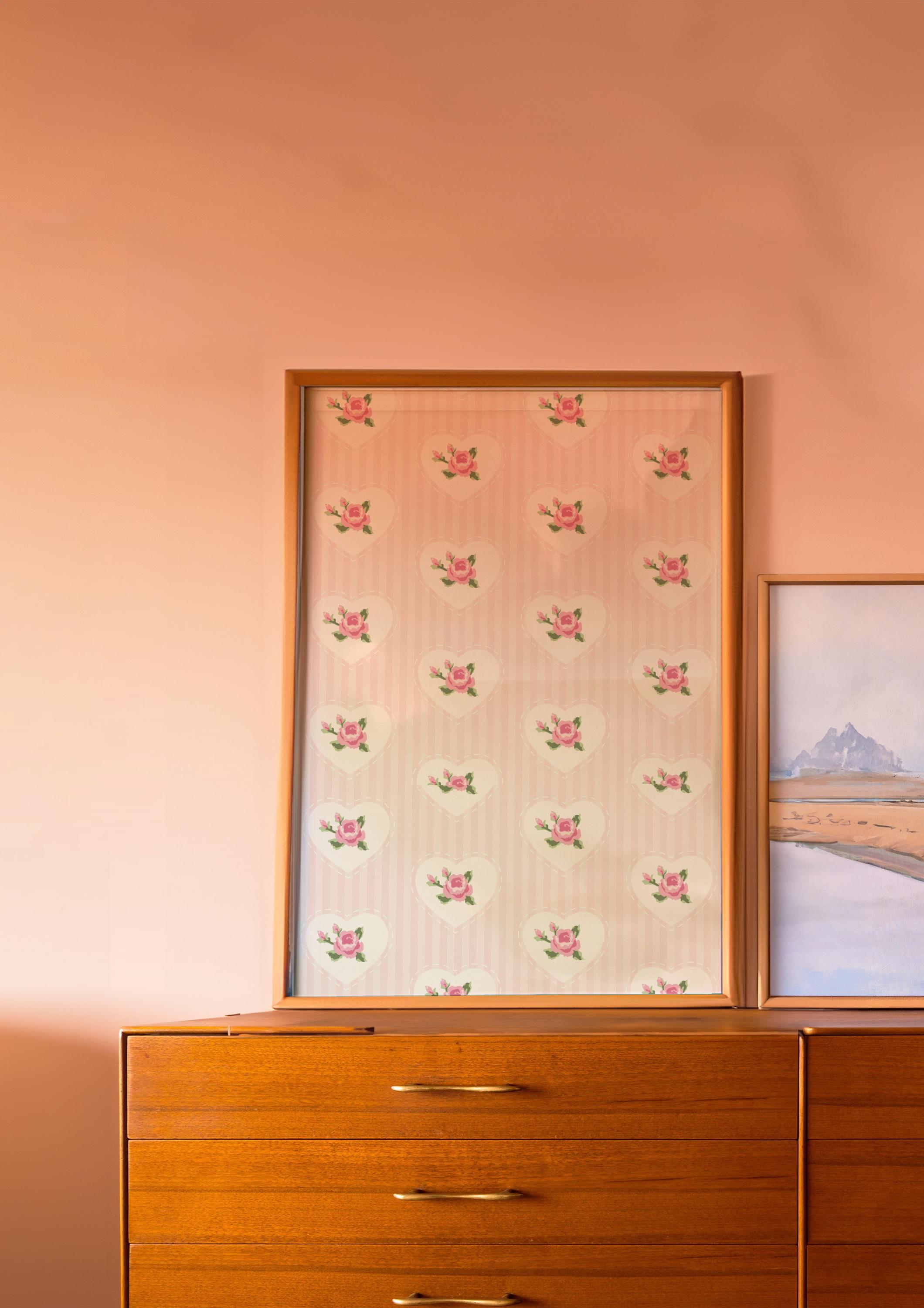 Preppy Pink Flower Print- Coquette Room Decor- Floral Wallpaper - Heart ...