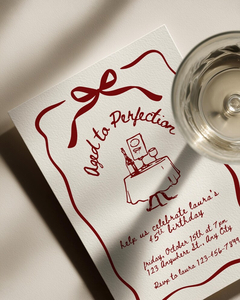 Aged to Perfection Invitation | Wine Birthday Editable Canva Template | Printable Adult Party Invite image 3