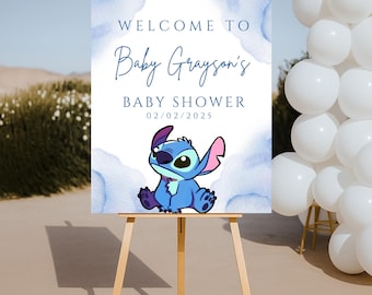 Stitch Baby Shower Welcome Sign, Editable Stitch Welcome Sign, Welcome Sign Template, Stitch Baby Shower Sign
