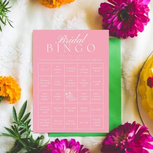 Tarjetas de bingo para novias rosas, juego para encontrar al invitado en la despedida de soltera, plantilla para juego de bingo para novias, juego imprimible para despedida de soltera