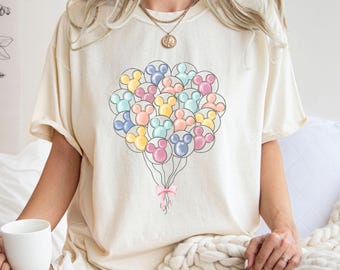 Comfort Colors® Disney Coquette Mickey Balloons Shirt, Disney Matching Shirt, Disneyworld Vacation Shirt, Disney Trip Shirt