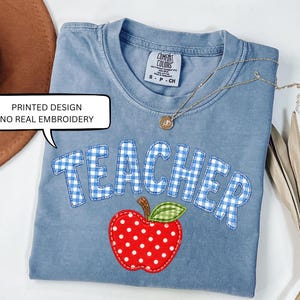 Comfort Colors® Checkered Teacher Apple Shirt, Faux Patchwork Teacher Shirt, First Day Of School Shirt, Teacher Gift