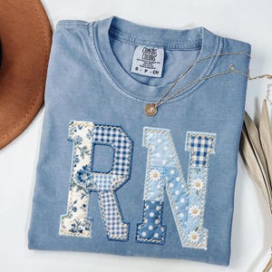 Comfort Colors RN Shirt, Floral Patchwork Registered Nurse Top