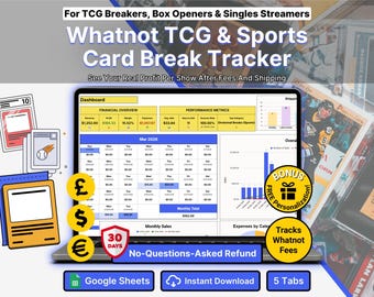 Card Break Profit Calculator Whatnot Box Break Sales Tracker Spot Pricing Live Auction Tool Google Sheets Sports Cards TCG Show Analytics