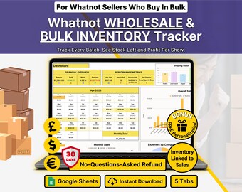 Whatnot Seller Spreadsheet for Wholesale and Bulk Resellers Inventory Tracker Spreadsheet Inventory Management Profit and Loss Google Sheets