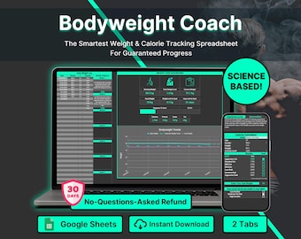 Weight Loss Tracker Spreadsheet Google Sheets Calorie Calculator Weekly Weigh-in Chart Body Measurement Log Diet Planner Progress Journal