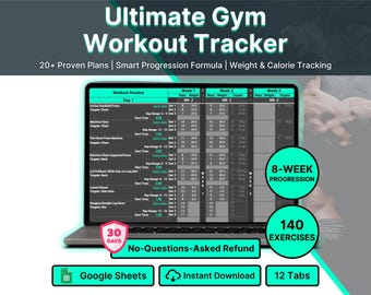 Workout Tracker Google Sheets Workout Planner for Gym Lifters Gym Planner Progressive Overload Tracker Exercise Tracker Workout Log