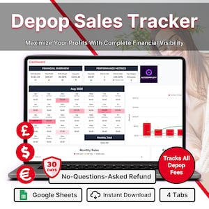 Depop Sales Tracker Google Sheets Reseller Inventory Catalog Profit Margin Calculator Online Business Dashboard Performance Analytics