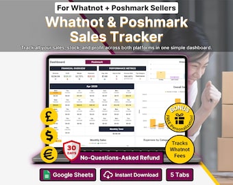 Whatnot Poshmark Sales Tracker Reseller Spreadsheet Live Show Closet Inventory Profit Tracker Seller Dashboard Google Sheets Template