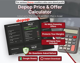 Depop Profit Calculator Make Offer Google Sheets Pricing Template After Fees Shipping Margin Minimum Price Reseller Tool Side Hustle Sellers