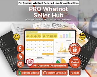 Whatnot Pro Seller Hub Advanced Live Show Sales Tracker Sourcing ROI Google Sheets COGS Tax Prep KPI Growth Dashboard Full Time Resellers