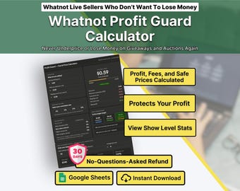 Whatnot Profit Calculator Google Sheets Live Show Break Even Calculator Fee Tracker Spreadsheet Net Profit Sheet Safe Pricing Template ROI