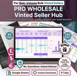 Vinted Pro Wholesale Seller Hub Google Sheets Clothing Bale Bulk Inventory Tracker Job Lot Stock Management Sourcing ROI Tax Prep Resellers