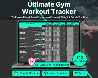 Workout Tracker Google Sheets Exercise Log Fitness Planner Template Gym Progress Tracker Strength Training Program Digital Gym Workout Plan