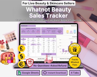 Whatnot Beauty Sales Tracker Live Shows Google Sheets Makeup Skincare Inventory Profit Calculator Fee Breakdown Seller Dashboard Template