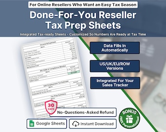 Reseller Tax Prep Spreadsheet Online Seller Income Expense Taxes Tracker Deduction Log Google Sheets Accounting Template Small Business Tool