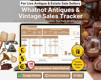 Whatnot Vintage Antique Estate Sales Tracker Live Shows Google Sheets Inventory Profit Calculator Fee Breakdown Seller Dashboard Template