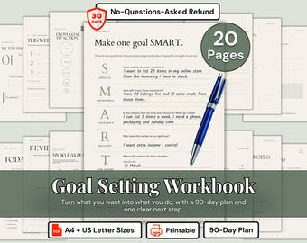 Goal Planner Digital Goal Setting Workbook SMART Goals Printable PDF 90 Day Goal Planner Weekly Goal Planner for Personal and Business Goals