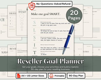 Reseller Business Goal Setting Workbook Printable 90 Day Goal Planner Reseller Planner Monthly Goals Weekly Priorities Instant PDF Download