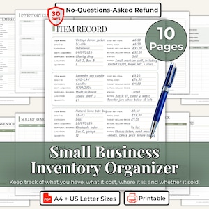 Printable Inventory Sheet Small Business Inventory Log Book for Resellers Makers and Online Sellers Product Inventory Checklist PDF Template