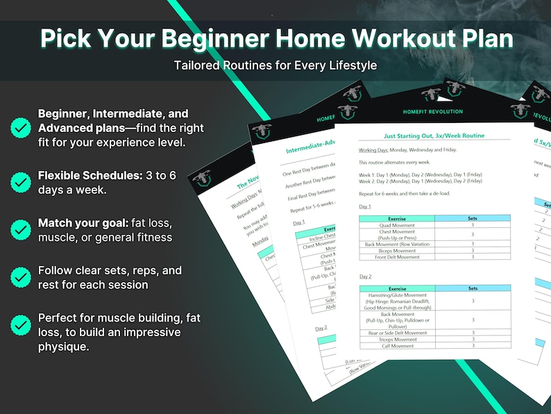 Beginner Home Workout Plan No Equipment Bodyweight Training Program PDF Guide for Weight Loss ...