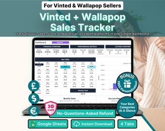 Vinted Wallapop Sales Tracker Clothing Reseller Spreadsheet Inventory Profit Tracker Sales Log Wardrobe Tracker Google Sheets Template
