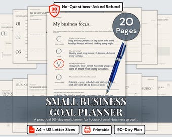 Small Business Planner Printable Goal Setting Workbook Business Goals 90 Day Goal Planner for Business Owners Entrepreneur Planner PDF