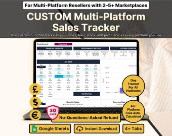 Custom Reseller Spreadsheet Multi Platform Inventory Tracker Small Business Spreadsheet Income and Expense Tracker Google Sheets Side Hustle