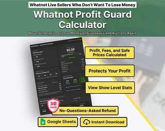 Whatnot Profit Calculator for Live Show Sellers Break Even Price Minimum Safe Pricing Net Profit and Fee Breakdown Google Sheets Template