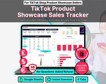 TikTok Shop Seller Tracker Content Creator Income Tracker Small Business Google Sheets Template Digital Side Hustle Online Order Tracker