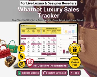 Whatnot Luxury Sales Tracker Live Shows Google Sheets Handbag Watch Inventory Profit Calculator Fee Breakdown Seller Dashboard Template