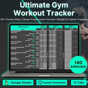 Workout Tracker Google Sheets Exercise Log Fitness Planner Template Gym Progress Tracker Strength Training Program Digital Gym Workout Plan