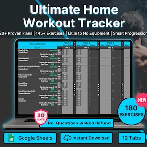 Home Workout Tracker Google Sheets Exercise Log Fitness Planner Template Progress Tracker Training Program Digital No Equipment Workout Plan